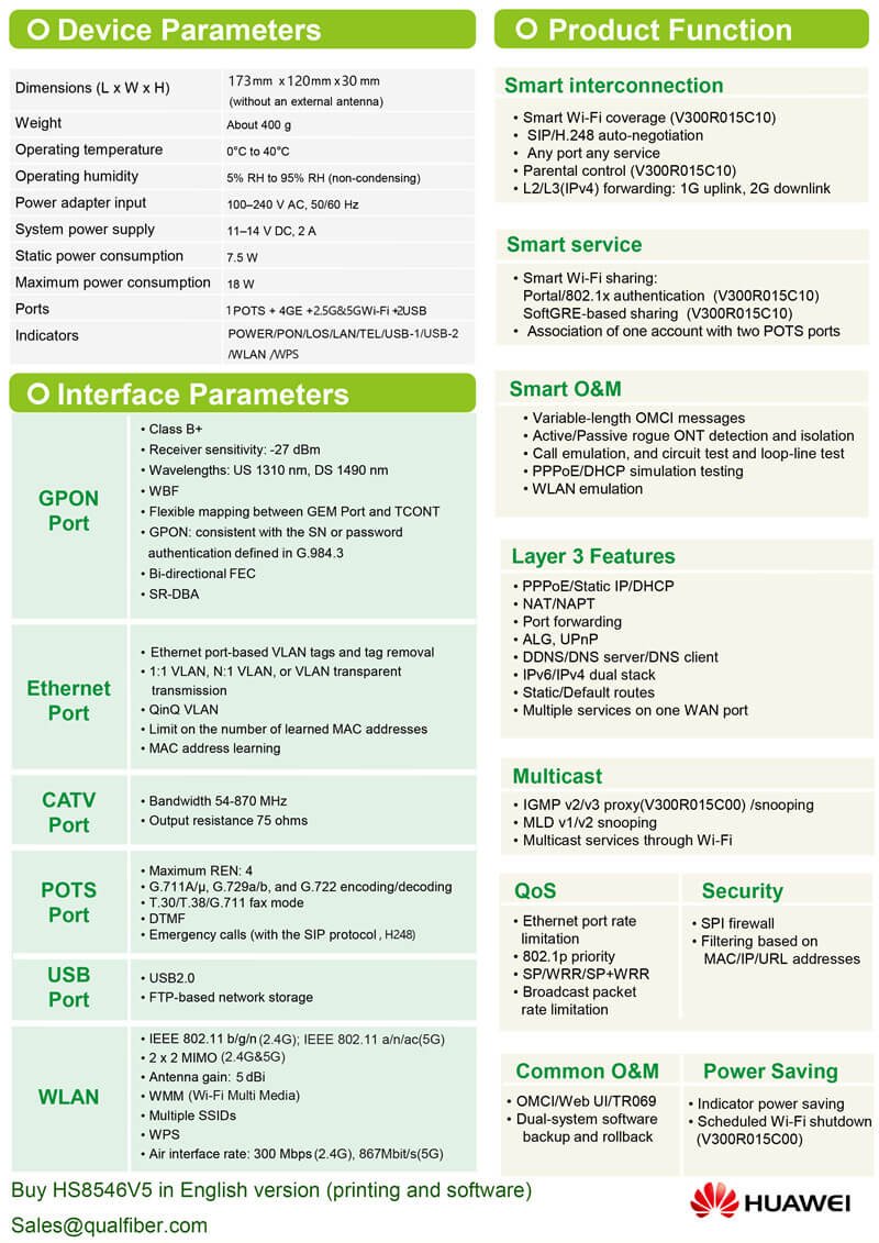 Huawei EchoLife HS8546V5 Datasheet from Qualfiber